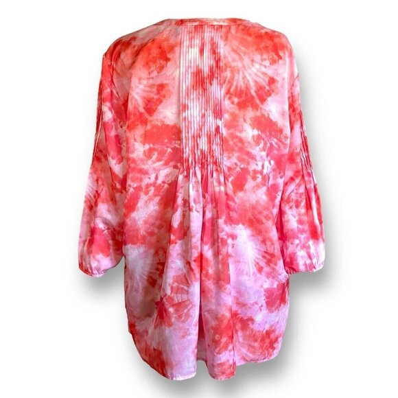 Chicos Womens Tunic Top Sz 3 XL 16 18 Pink Orange Tie Dye Pintucked Blouse Boho - Picture 6 of 7